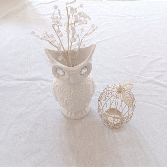 Ceramic Owl Vase & Bird Cage Decor - Picture 2 of 10